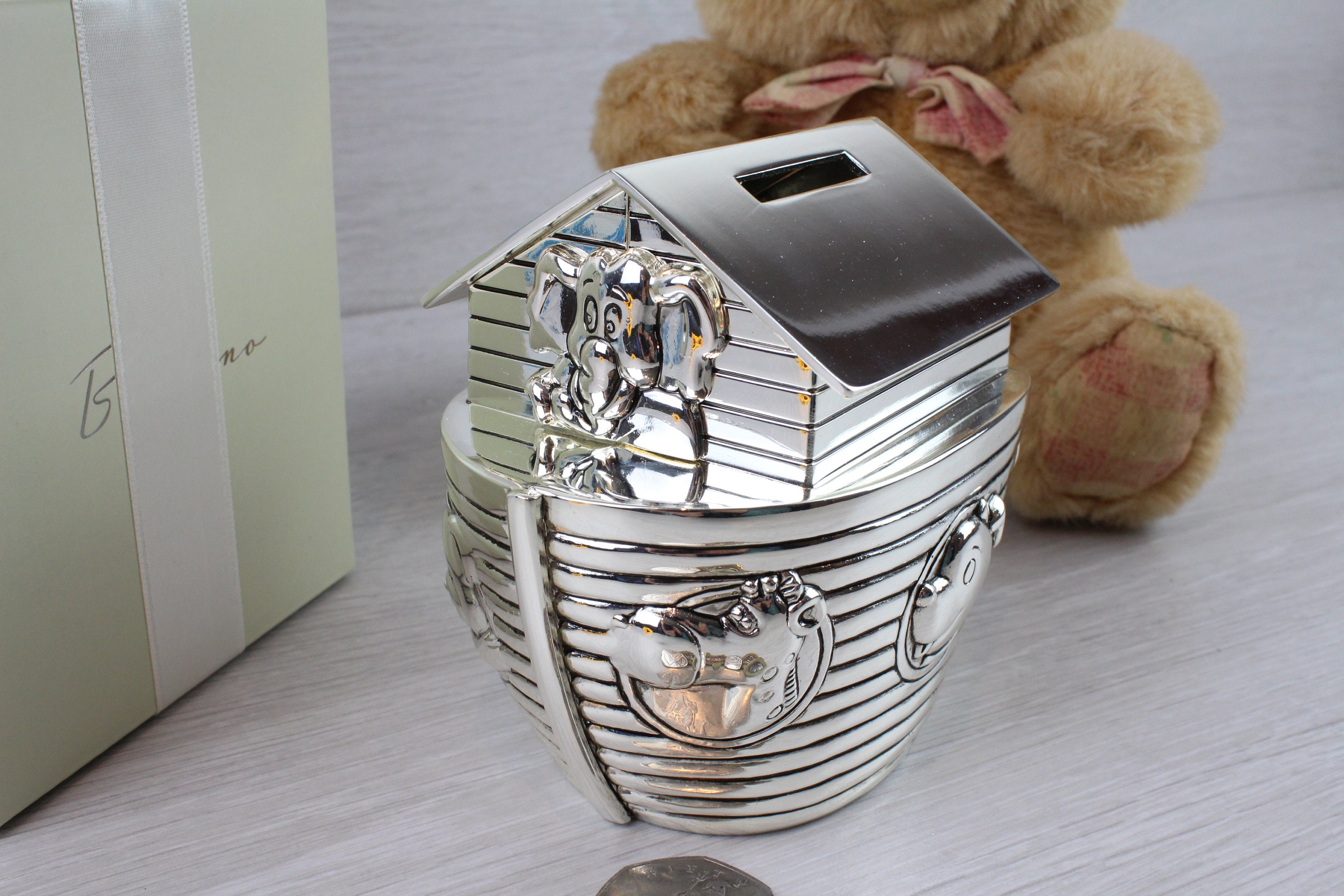 Noah&#39;s Ark Money Box Christening Baptism Gift Ideas New Born Baby 1st Birthday Personalised Engraved Gifts