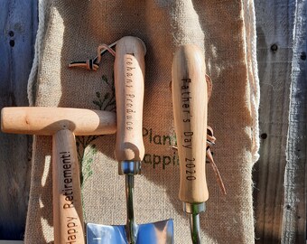 Ensemble cadeau d'outils de jardinage personnalisés gravés de qualité supérieure Truelle à main Fourche plantoir Fête des mères, cadeaux de jardinage, cadeau de retraite