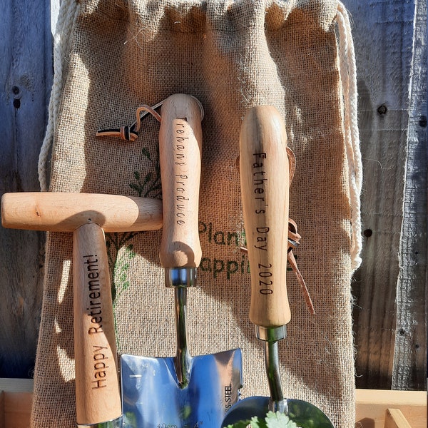 Personalised Garden Tools Engraved Premium Gardening Gift Set Hand Trowel Fork Dibber Mother's Day, Allotment Gifts Retirement Present