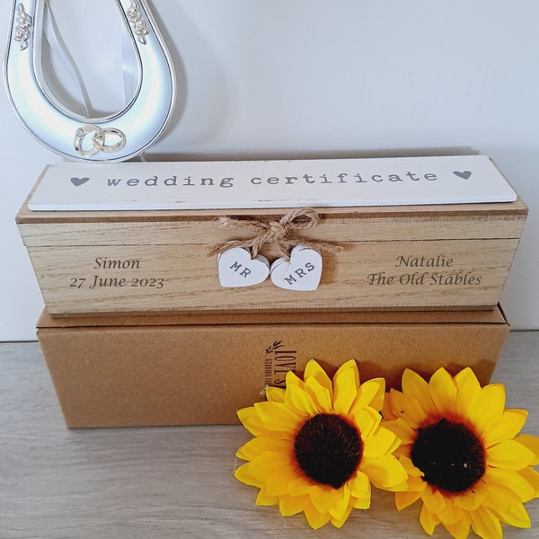 Personalised Wedding Certificate Holder, Wooden, Wedding Gifts, Marriage Certificate Box, Anniversary Gift, Wedding Keepsake, Valentine's