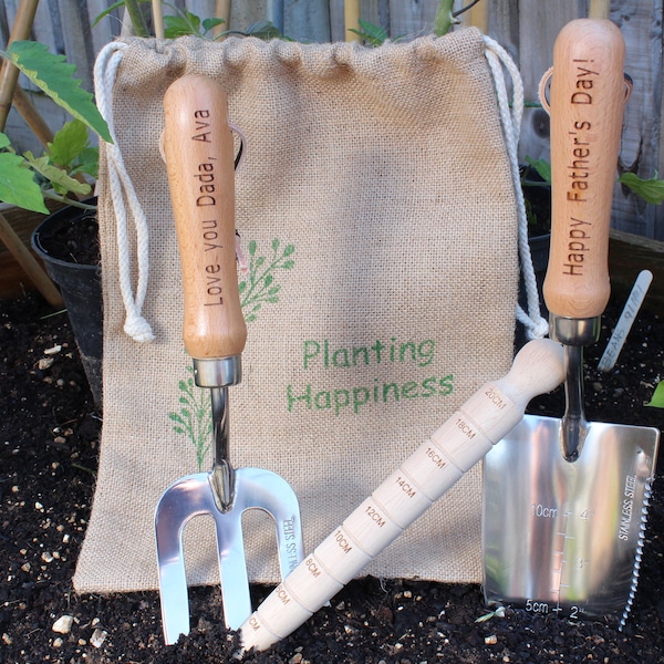 Personalised Garden Tools | Engraved Gardening Gift Set | Trowel Fork Dibber Set | Christmas Gifts | Retirement Present | 50th 60th Birthday