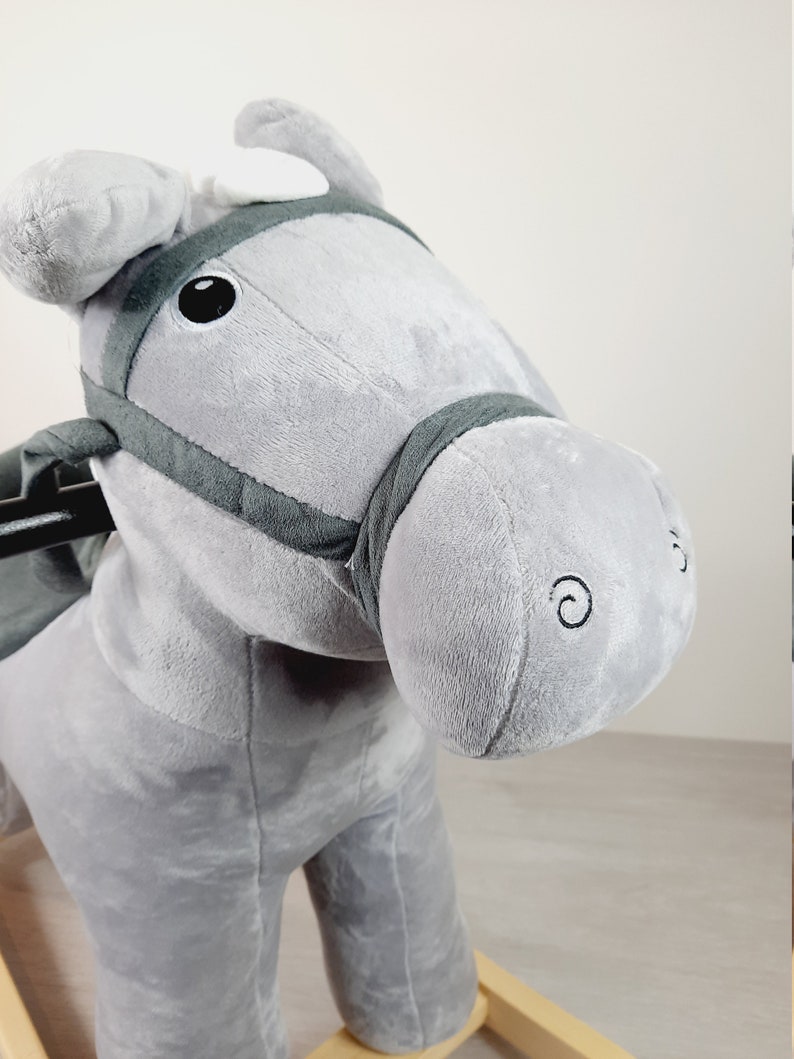 Rocking Horse in Grey Velvet Plush, Suitable For 0-3 Years, Nursery Gifts, New Born Baby, Christmas Gift Ideas image 4