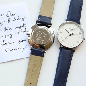 Personalised Own Handwriting Men's Watch with Blue Strap, Valentine's, Anniversary, Birthday or Father's Day Gifts