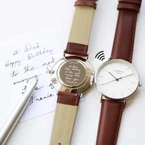 Own Handwriting Personalised Men's Watch With Walnut Strap, Christmas, Anniversary, Birthday Gifts for Him