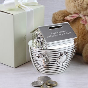 Noah's Ark Money Box Christening Baptism Gift Ideas New Born Baby 1st Birthday Personalised Engraved Gifts image 4