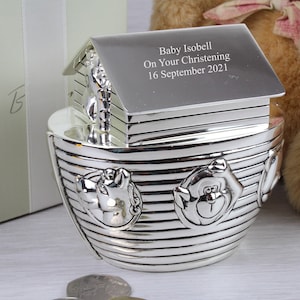 Noah's Ark Money Box Christening Baptism Gift Ideas New Born Baby 1st Birthday Personalised Engraved Gifts image 3