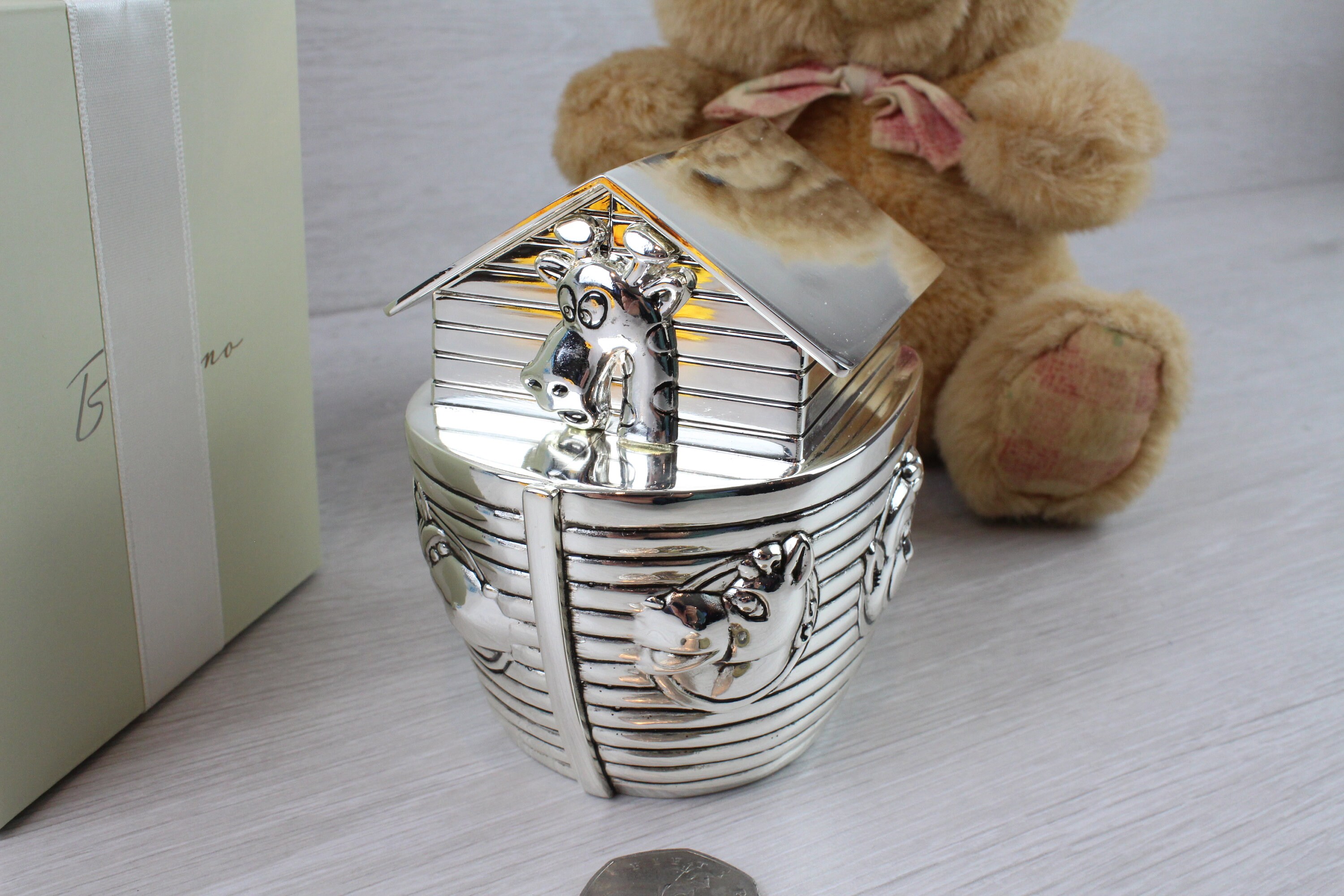 Noah&#39;s Ark Money Box Christening Baptism Gift Ideas New Born Baby 1st Birthday Personalised Engraved Gifts