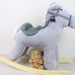 Rocking Horse in Grey Velvet Plush, Suitable For 0-3 Years, Nursery Gifts, New Born Baby, Christmas Gift Ideas image 3