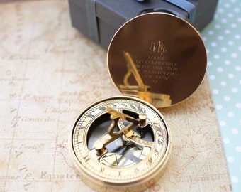 Personalised Engraved Sundial Compass Gift for Father's Day Walkers, Birthday Gift, Groomsman, Wedding Gifts