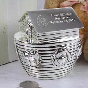 Noah's Ark Money Box Christening Baptism Gift Ideas New Born Baby 1st Birthday Personalised Engraved Gifts image 9