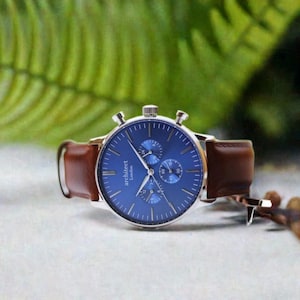 Own Handwriting Engraved Chronograph Men's Watch With Walnut Strap, Christmas, Anniversary, Birthday Gifts for Him