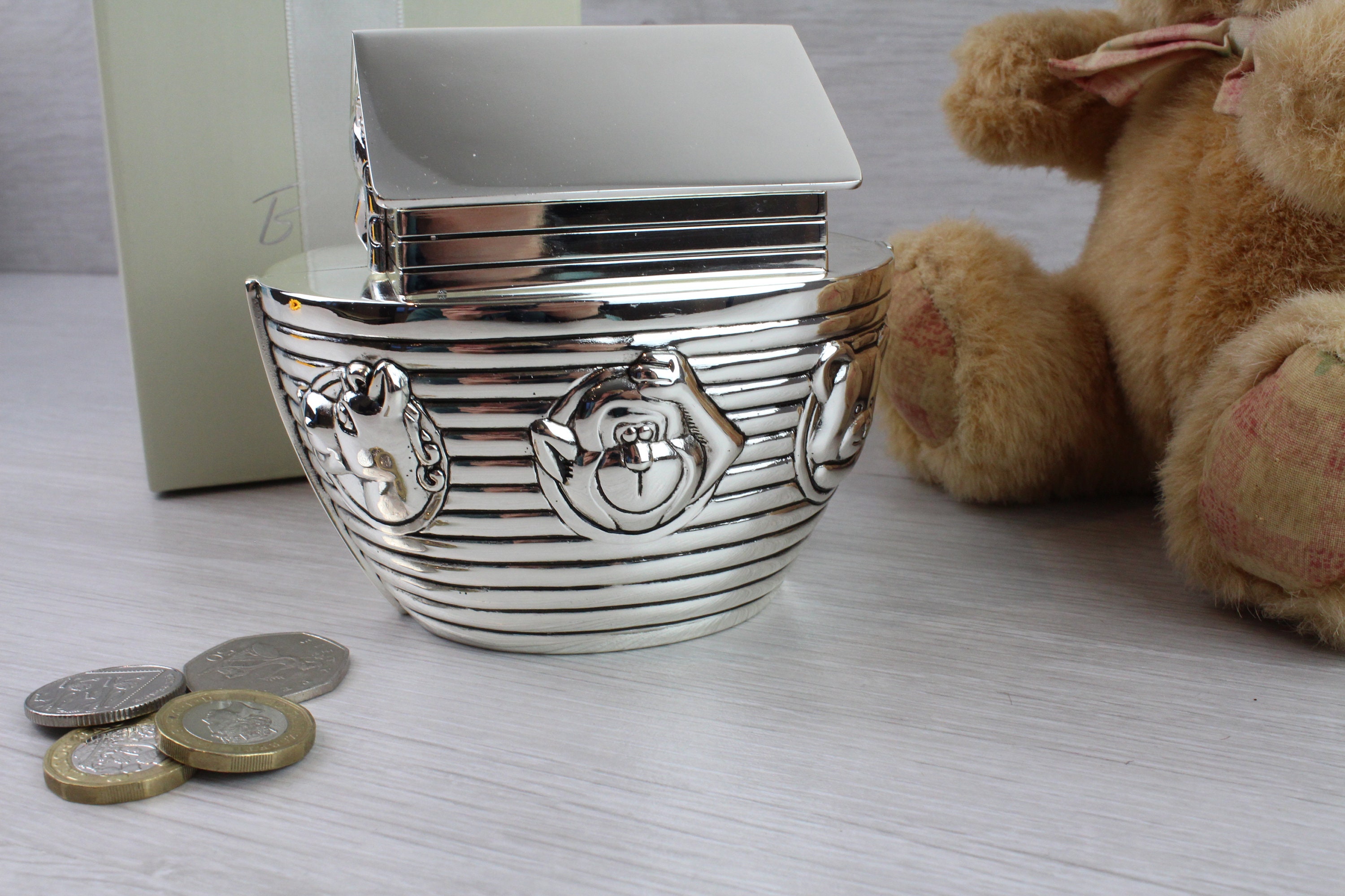 Noah&#39;s Ark Money Box Christening Baptism Gift Ideas New Born Baby 1st Birthday Personalised Engraved Gifts