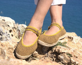 BICOLOR MARY JANES® Espadrilles / Women's footwear for spring-summer / Handmade crochet linen espadrilles / Customizable color