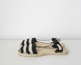 SANTORINI® Espadrilles / Women's footwear for spring-summer / Handmade white and black cotton crochet espadrilles.