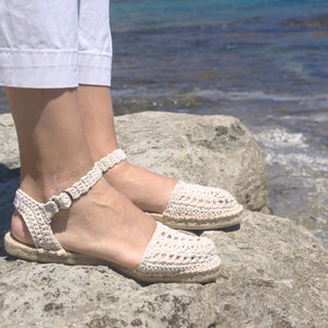 Espadryle IRMA® / Obuwie damskie na wiosnę-lato / Ręcznie robione espadryle z bawełny na szydełku / Możliwość dostosowania koloru i podeszwy.