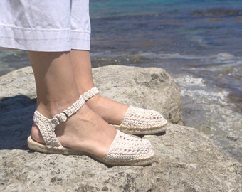 IRMA® Espadrilles / Women's footwear for spring-summer / Handmade crochet cotton espadrilles / Customizable color and sole.