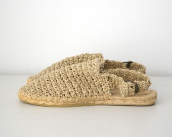 TEBAS® espadrilles / Women's footwear for spring-summer / Handmade crochet hemp espadrilles / Backless, with buckle.