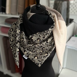Muslin scarf women's neckerchief muslin cloth approx. 100 x 100 cm colored natural beige black leopard print