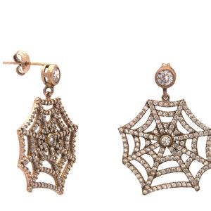 925 Sterling Silver Earrings, Spider Earrings, Web Earrings, Halloween Earrings, CZ Stones, Dangling Earrings, Gothic Earrings, Drop Earring