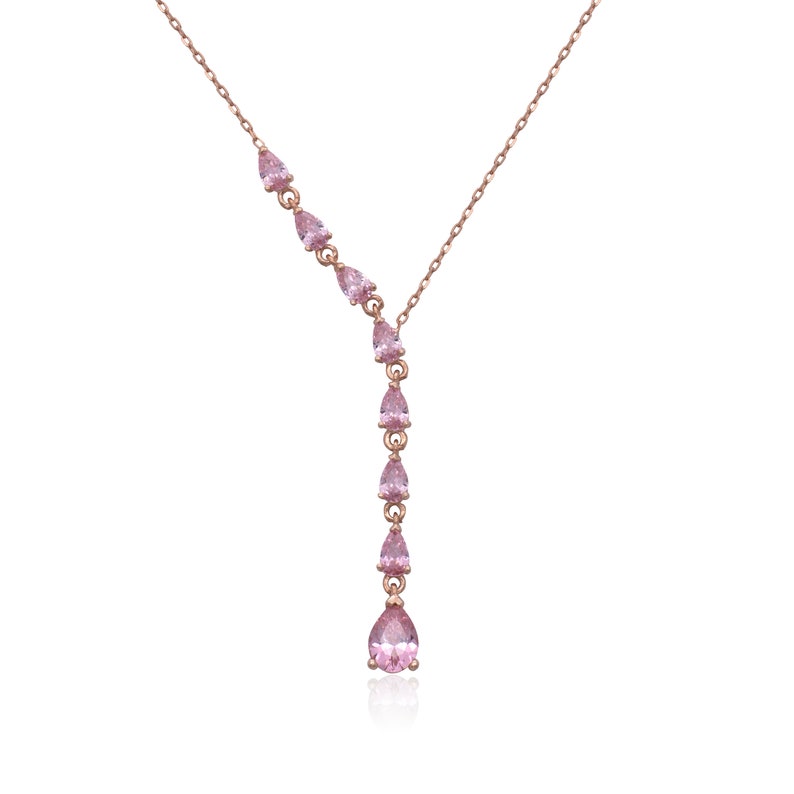 925 Sterling Silver Necklace,pink Necklace, Raindrops Necklace, Bridal Jewelry, Cz Gemstone