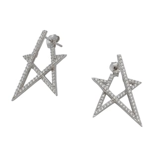 Star Drop Earrings, Sterling Silver, Silver Colour with Clear Stones, Astronomy, Star Gazer, Celestial, 2.9 cm, Gift for Her, Delicate