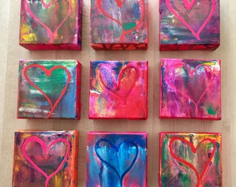 The Heart Of Love.  Set of 9 4x4” stretched canvas ready to hang wall art.