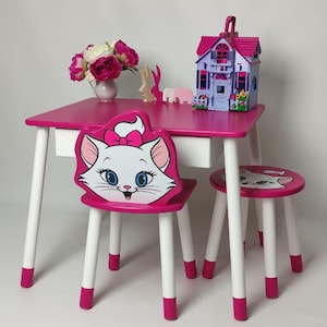 Wooden Kids Table and Chair Set, Handmade Kids Table, Gift for Children, Playroom Furniture, Kids Table and Chairs Set, Kids Stool and Chair