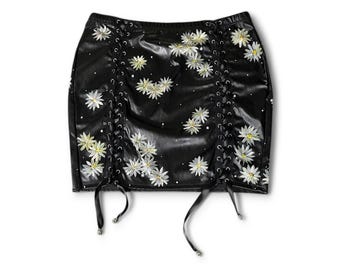 hand painted upcycled skirt