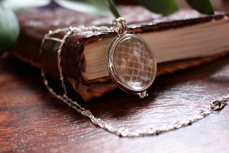 magnified snake shed skin necklace woodland necklace pagan