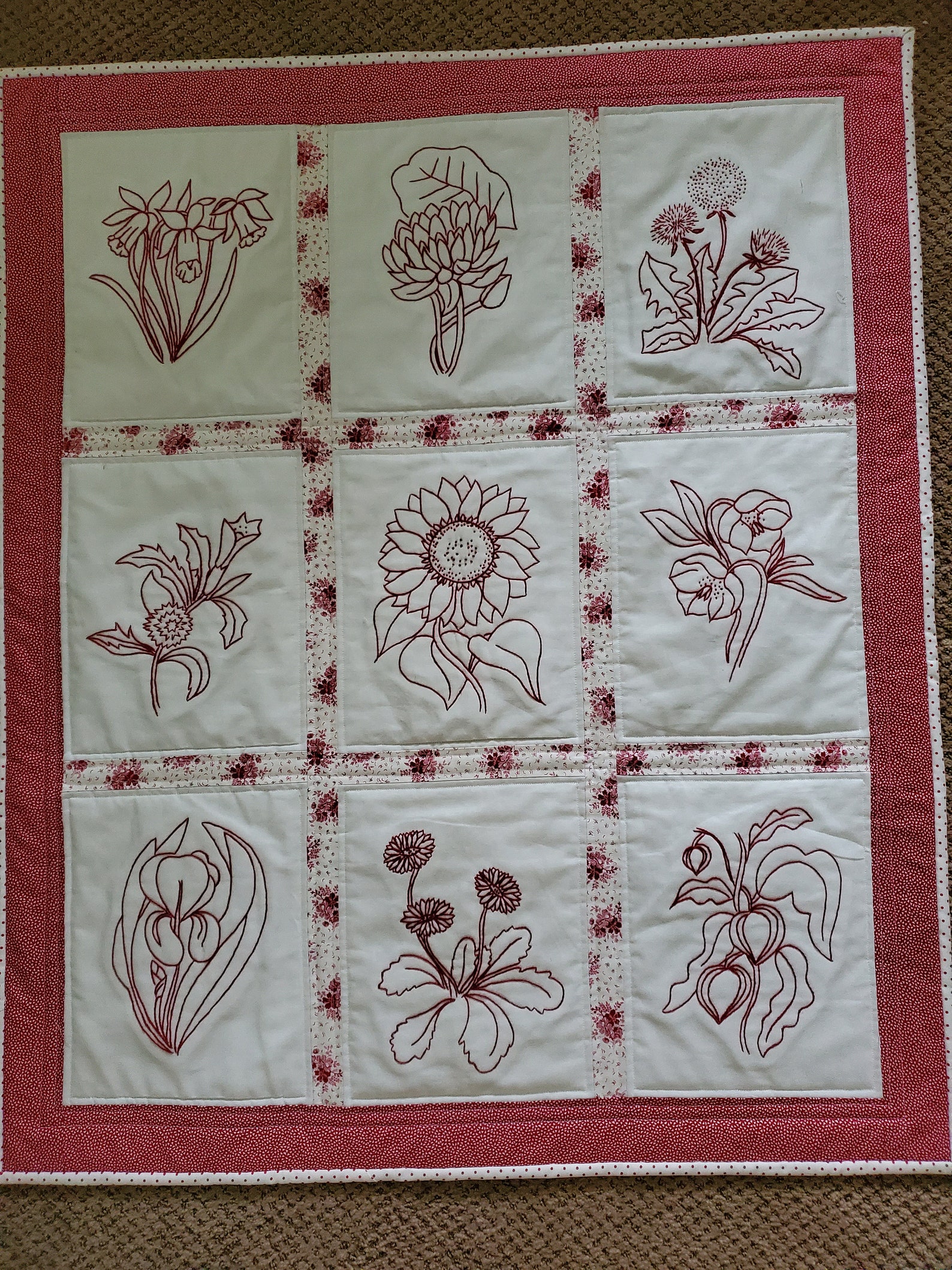 Redwork Quilt Etsy
