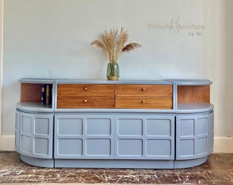 Stunning, very large Curved Sideboard, by Nathan in a pale Grey with Steel Handles