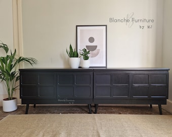 Extra long Nathan Drinks Cabinet in Black on Black Tapered legs