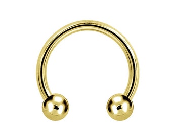 16g Gold Septum Ring/Daith/Cartilage/Helix Jewelry..18k Gold PVD Over Surgical Steel - 2mm,2.5mm or 3mm Balls 16g - 6,7,8,9,10,12 or 14mm