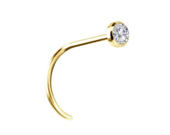 18K Solid Gold Bezel Setting with 2.5mm White Swarovski Cz Nose Ring Stud..20G - 6.5mm (Nickel Free)