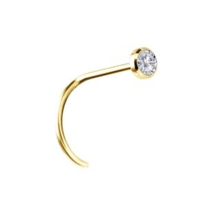 18K Solid Gold Bezel Setting with 2.5mm White Swarovski Cz Nose Ring Stud..20G - 6.5mm (Nickel Free)
