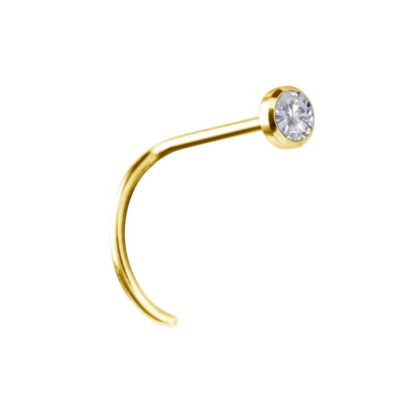 20g Gold Nose Stud Set with a 2mm 5A Grade White Swarovski Cz..18k Gold PVD Over Surgical Steel 20G - 6.5mm