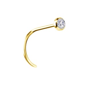 Piercing al naso in oro massiccio 18 carati con diamanti autentici, castone con diamante da 2 mm..20G - 6,5 mm