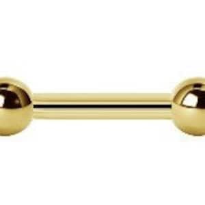 14k Solid Gold Tongue Barbell, Nipple Jewelry with 3,5mm,4mm,5mm or 6mm Balls - Comes in 14g 8mm to 19mm 19mm ( nickel free )