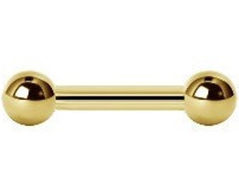 14k Solid Gold Nipple Jewelry, Tongue Barbell with 3mm,3.5mm,4mm,5mm or 6mm Balls - Comes in 14g From 8mm to 22mm.