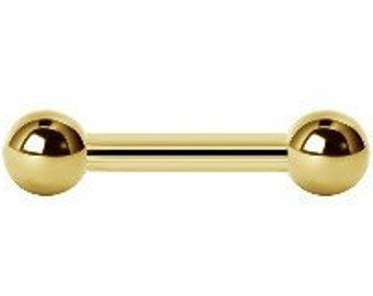 14k Solid Gold Tongue Barbell, Nipple Jewelry with 3,5mm,4mm,5mm or 6mm Balls - Comes in 14g 8mm to 19mm 19mm ( nickel free )