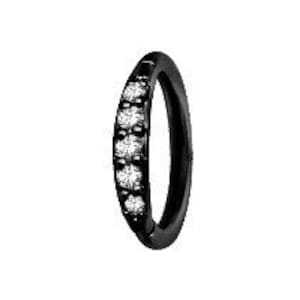Helix / Cartilage / Tragus Clicker Hoop Ring Set avec blanc Swarovski Cz Noir PVD sur 316L Acier chirurgical 16g - 6,7,8,9 ou 10mm