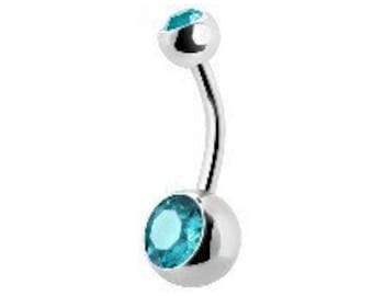 316L chirurgische Stahl Bauchknopf Ring Set mit Aqua Swarovski Cz.. Extern gewindet - Kommt in 14G - 6mm, 8mm, 10mm oder 12mm