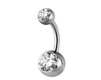 316L Surgical Steel Belly Button Ring Set with Swarovski Cz..Externally Threaded - Comes in 14G - 6mm, 8mm, 10mm or 12mm