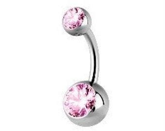 316L chirurgische Nähstahl Bauchknopf Ring Set mit rosa Swarovski Cz.. Extern gewindet - Kommt in 14G - 6mm, 8mm, 10mm oder 12mm