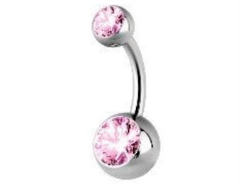 ASTM F136 Titanium Bauchknopf Ring Set mit Pink Swarovski Cz. Innen gefädelt - Kommt in 14G - 6mm,8mm,10mm oder 12mm