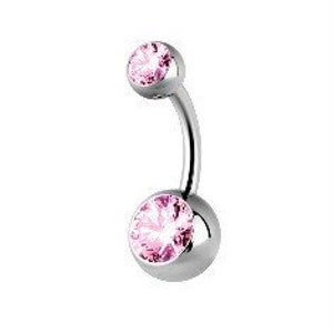 Può includere: Un piercing per l'ombelico in argento con due pietre rosa.