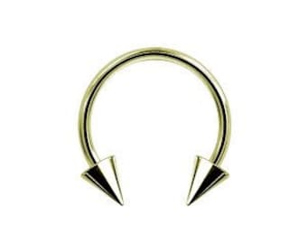 Wunderschöner 16g Gold Septum Ring/Daith/Tragus/Knorpel/Helix.. 10k Gold PVD Over Chirurgenstahl mit 3, 3x4 oder 4mm Spikes - 6,7,8,10 oder 12mm