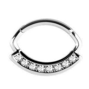 Beau bijoux piercing Daith, anneau articulé septum serti d'acier chirurgical blanc Swarovski Cz..316L 16g - 7mm de diamètre intérieur