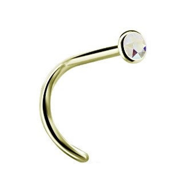 Gold Nose Stud Set with Beautiful 2mm Aurora Borealis 5A Swarovski Cz..10kt Gold PVD Over Surgical Steel 20G - 6.5mm