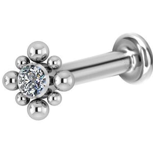 Titanium Internally Threaded Tragus Earring/Helix Stud/Snug Piercing Labret Jewelry Set with White Swarovski Cz..16g - 4mm to 12mm